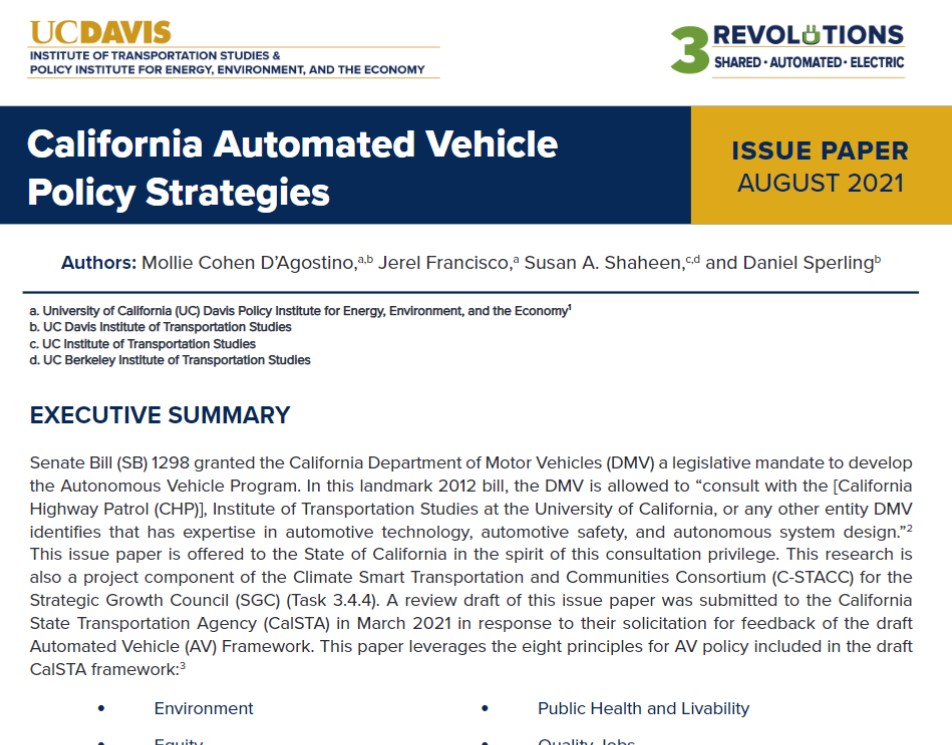 California Automated Vehicle Policy Strategies