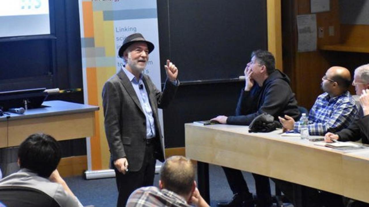Daniel Sperling, professor of civil engineering and environmental science and policy at the University of California at Davis and member of the California Air Resources board, during his talk at MIT. Photo: Ivy Pepin/MITEI Dan Sperling