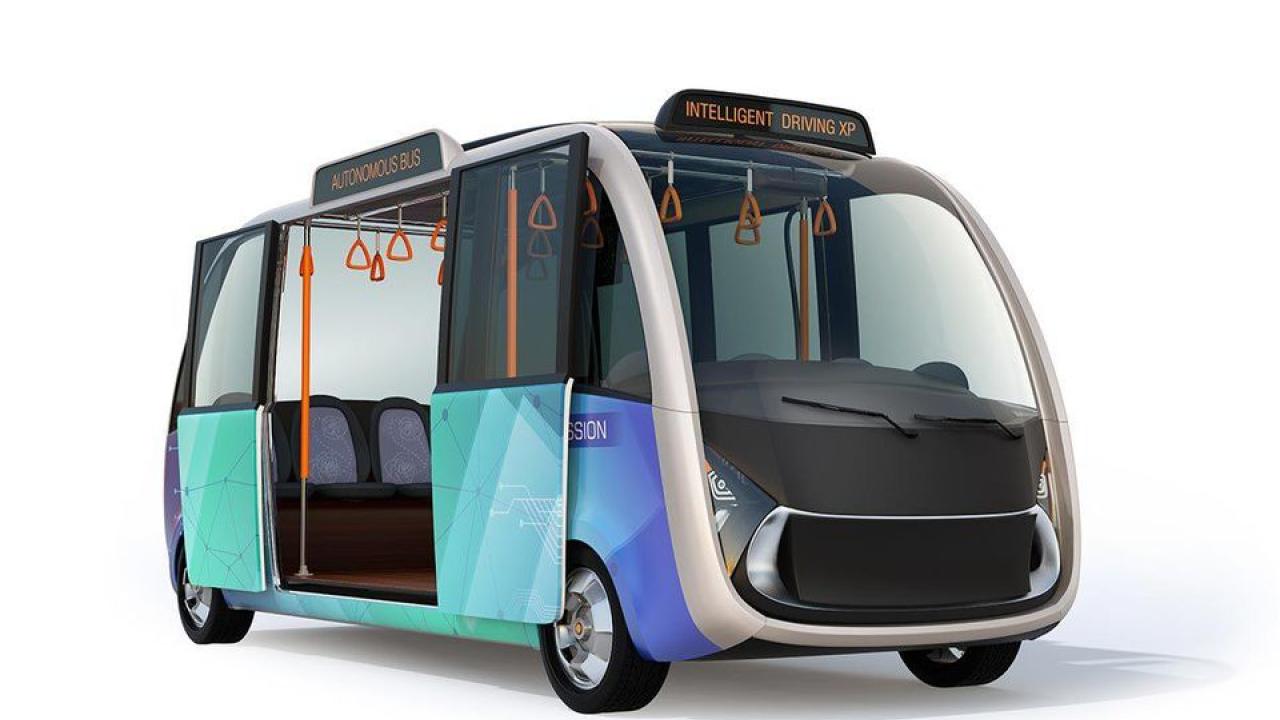 Rendering of a driverless shuttle. ADOBE